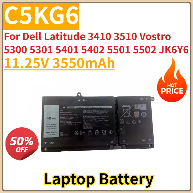 

New Replacement Laptop Battery 11.25V 3550mAh C5KG6 For Dell Latitude 3410 3510 Vostro 5300 5301 5401 5402 5501 5502 JK6Y6