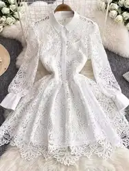 2025 Summer Autumn Elegant Embroidery Lace White Party Short Dress Shirt Women's Long Sleeve Evening Wedding Prom Dresses Lady
