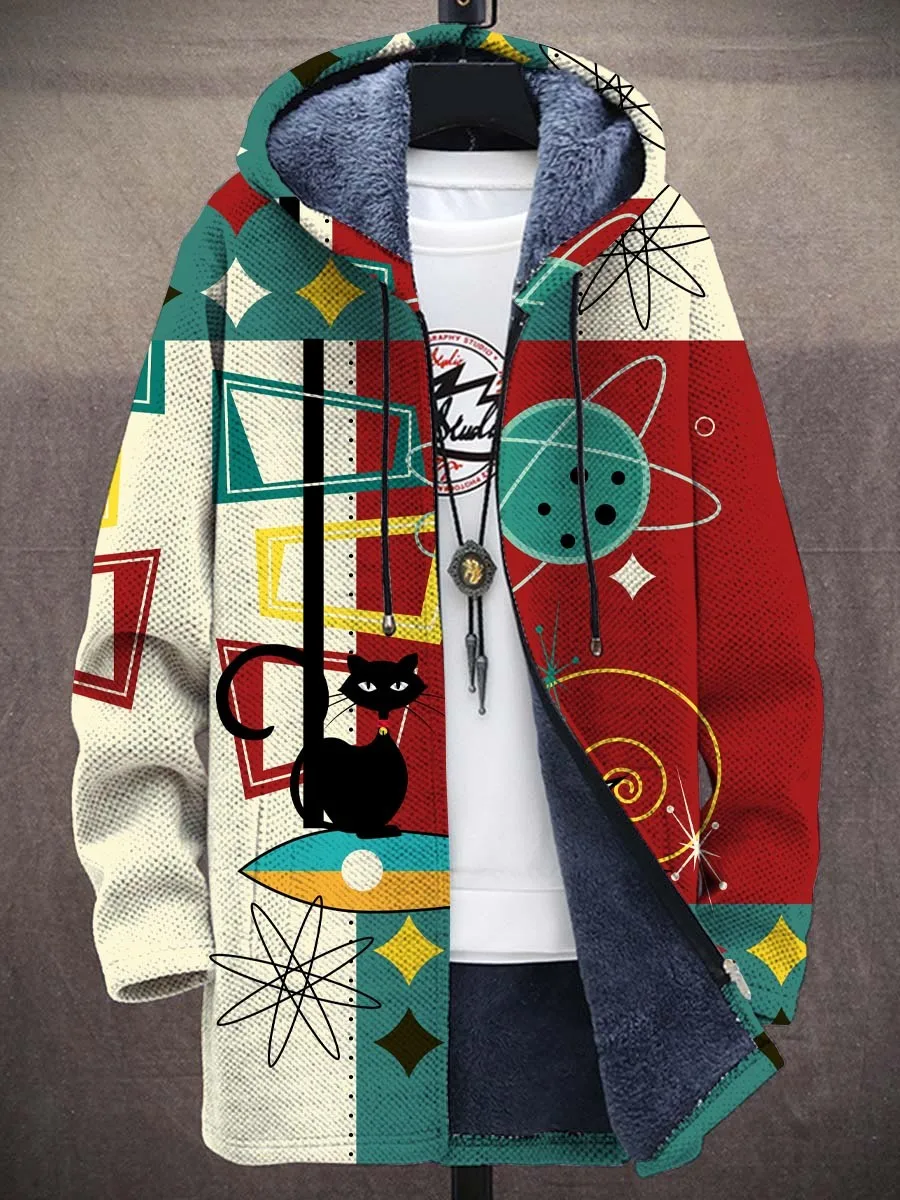 

Abstract Art Cat Pattern 3D Printed Men's Plush Thick Long-Sleeved Sweater Cardigan Coat Winter Casual Warm Zipper Jacket HRD10