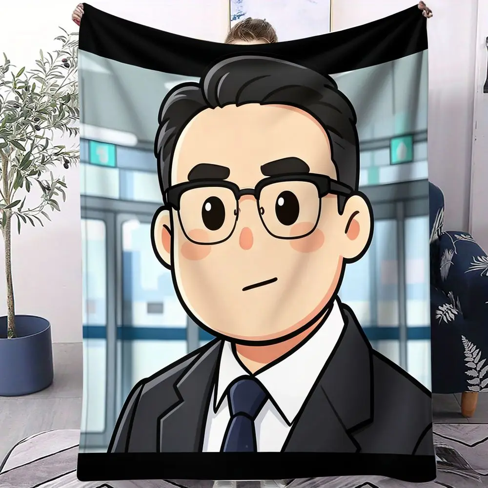 Chibi Glasses Man Blanket Flannel Blanket Throw Blanket Warm Blanket Gift Blanket HD Digital Print Simple Office Couch Cover