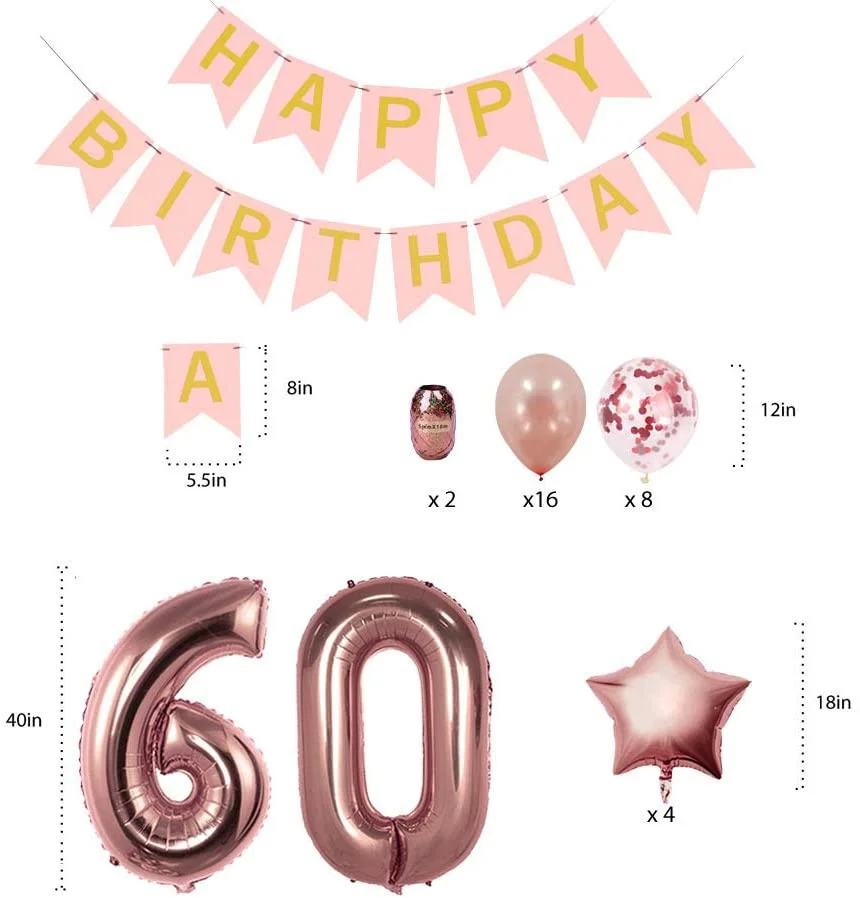 Roségoldene Dekorationen zum 60. Geburtstag, Partyzubehör, Geschenke für Frauen – Erstellen Sie einzigartige Veranstaltungen mit einem Happy Birthday-Banner