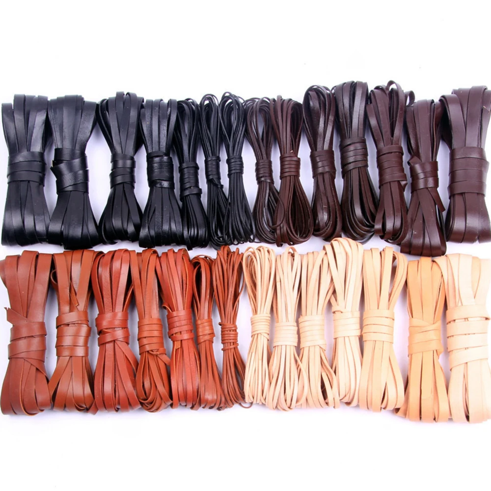 2 Meters 2-10mm Flat Genuine Leather Braid Jewelry Cord String Lace Rope DIY Necklace Bracelet Finding For Braided  Products