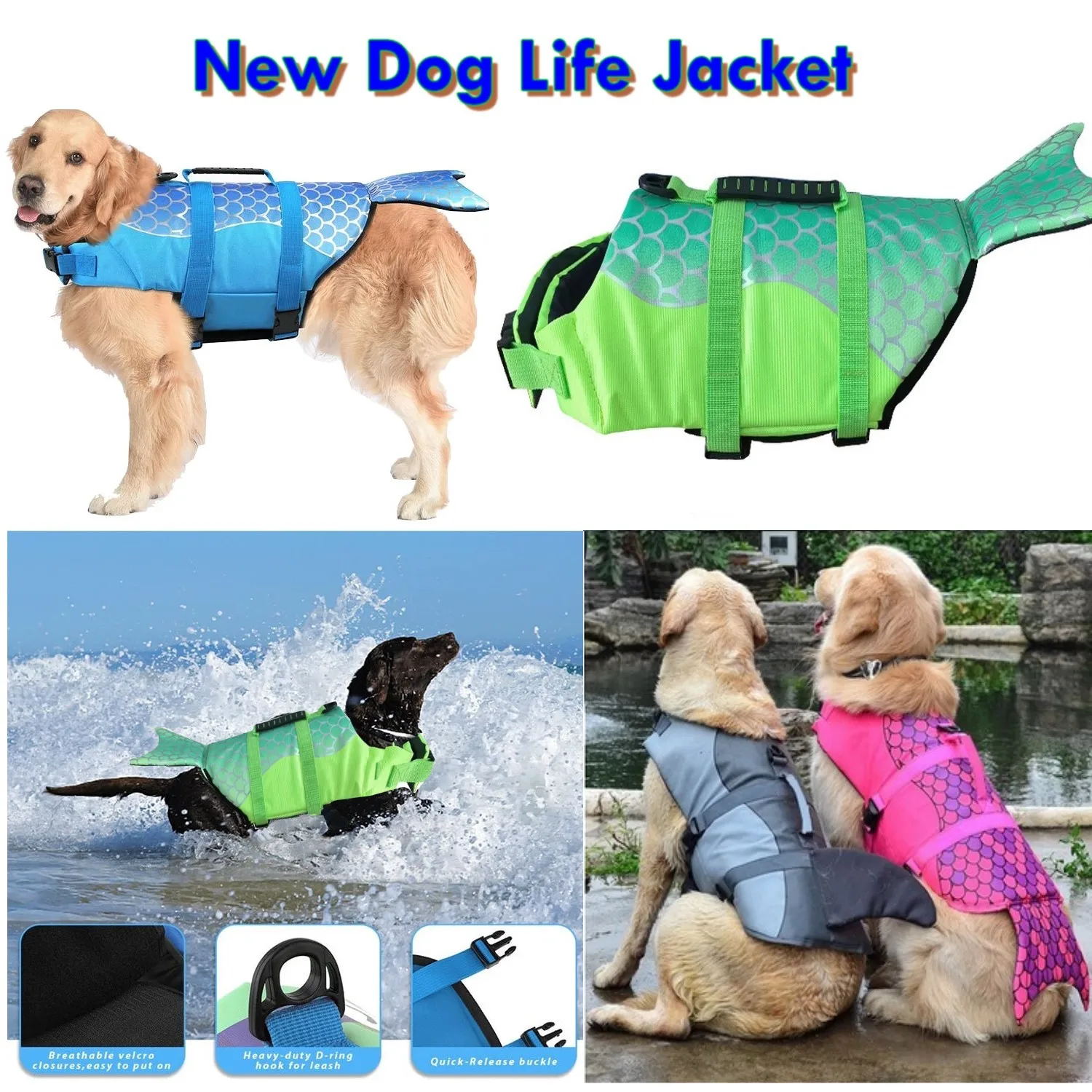 Pet Dog Life Jacket Vest Clothes Life Vest Collar Harness Dog Swimming Summer Swimwear Mermaid Shark Life jacket