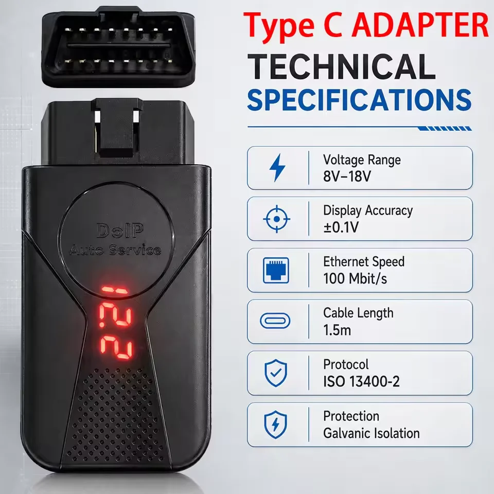 Type C OBD Diagnostic Adapter with Volt Display for BMW Mercedes Audi Land Rover Volvo–Coding Programming by Using Tool