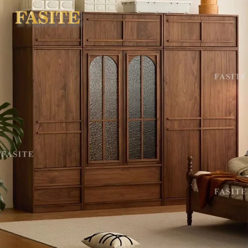 for North American Black Walnut Solid Wood Wardrobe Bedroom Household Full Solid Wood Large Capacity Apartment Storage