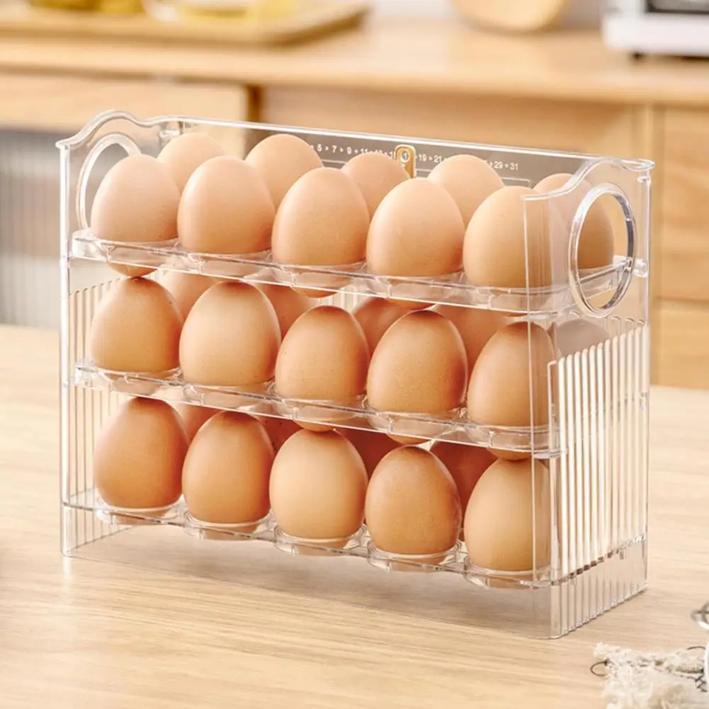 Auto Flip Egg Recipiente De Armazenamento, Suporte De Ovo, Porta Lateral Do Refrigerador Ou Armazenamento De Bancada, 3-Tier Organizer