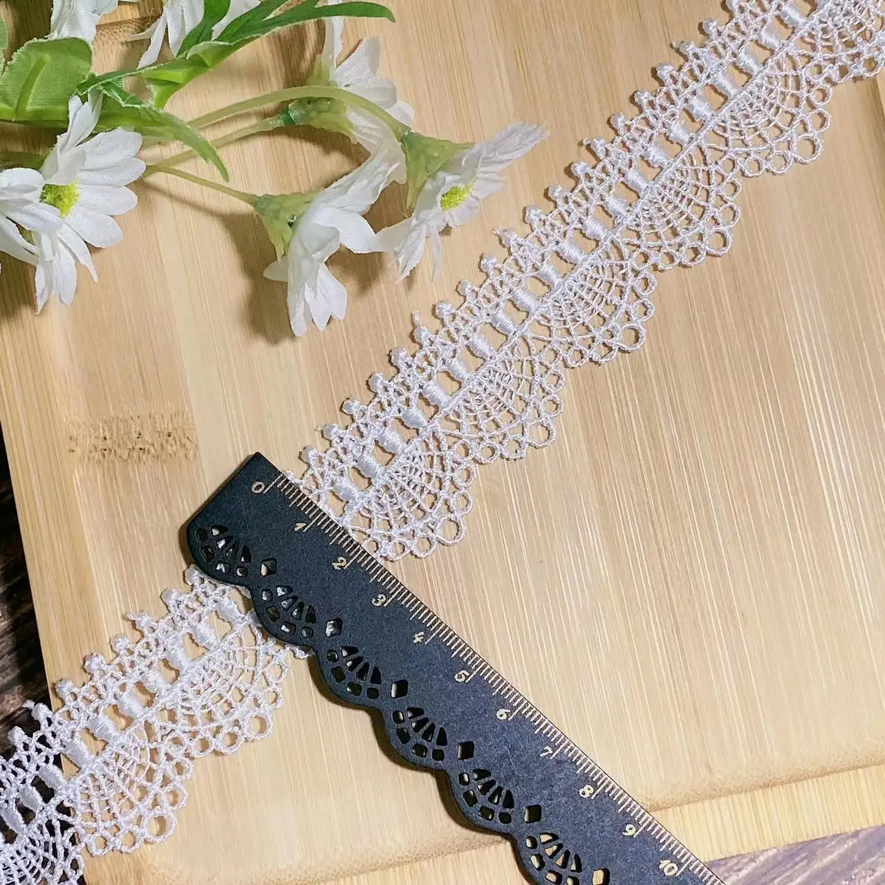 3CM Wide New Black Embroidery Flower Lace Fabric Trim Ribbon DIY Sewing Bridal Applique Collar Dubai Guipure Dress Wedding Decor