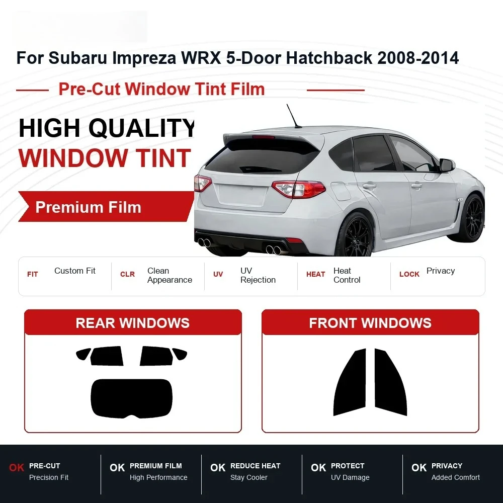 Premium Precut Window Tint for Subaru Impreza WRX 5‑Door Hatchback 2008‑2014 Front & Rear Windows UV Heat Rejection Privacy Film