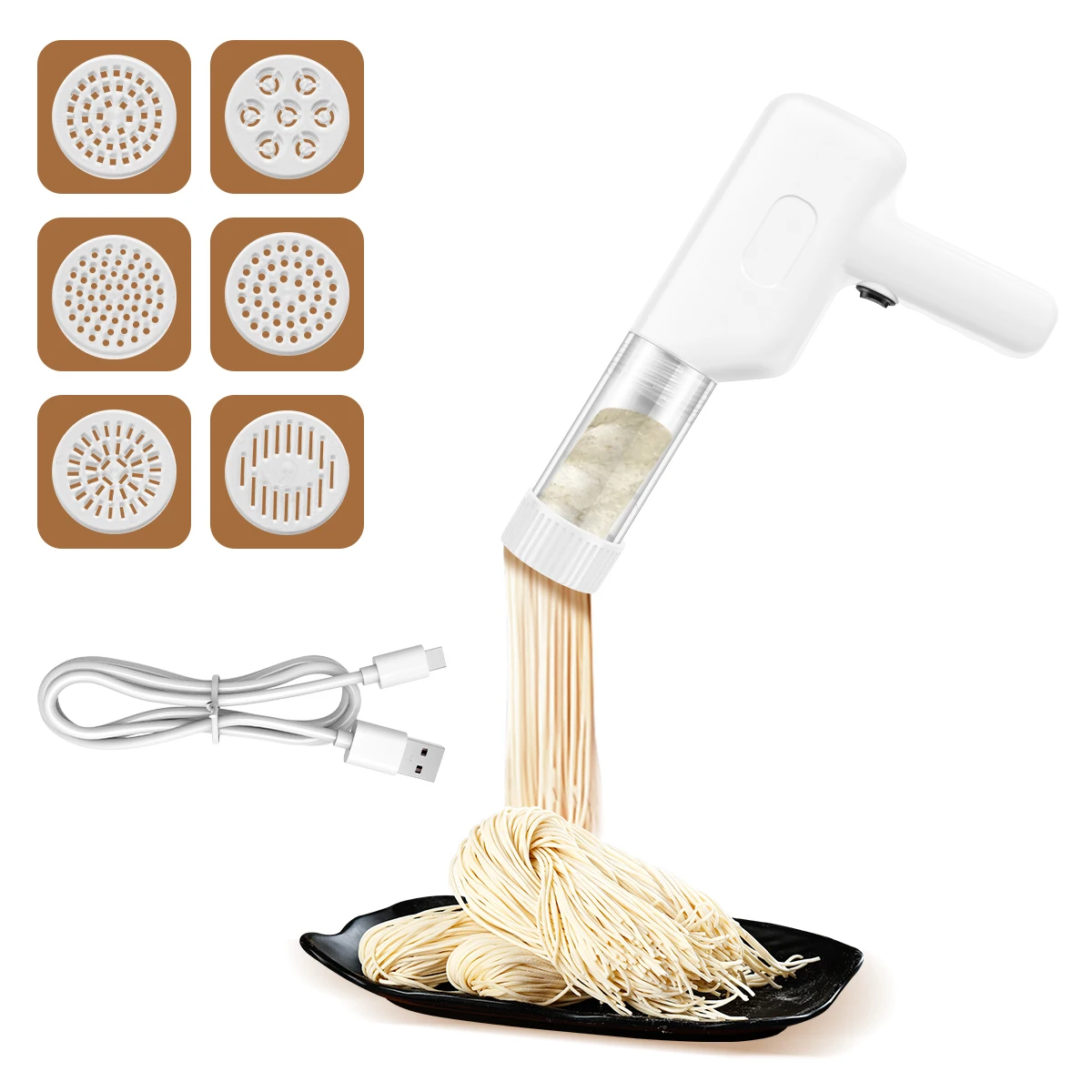 6 in 1 Wireless Electric Pasta Noodle Maker Handheld Automatic Pasta Maker for Handmade Spaghetti Ramen Kitchen Gadget Press