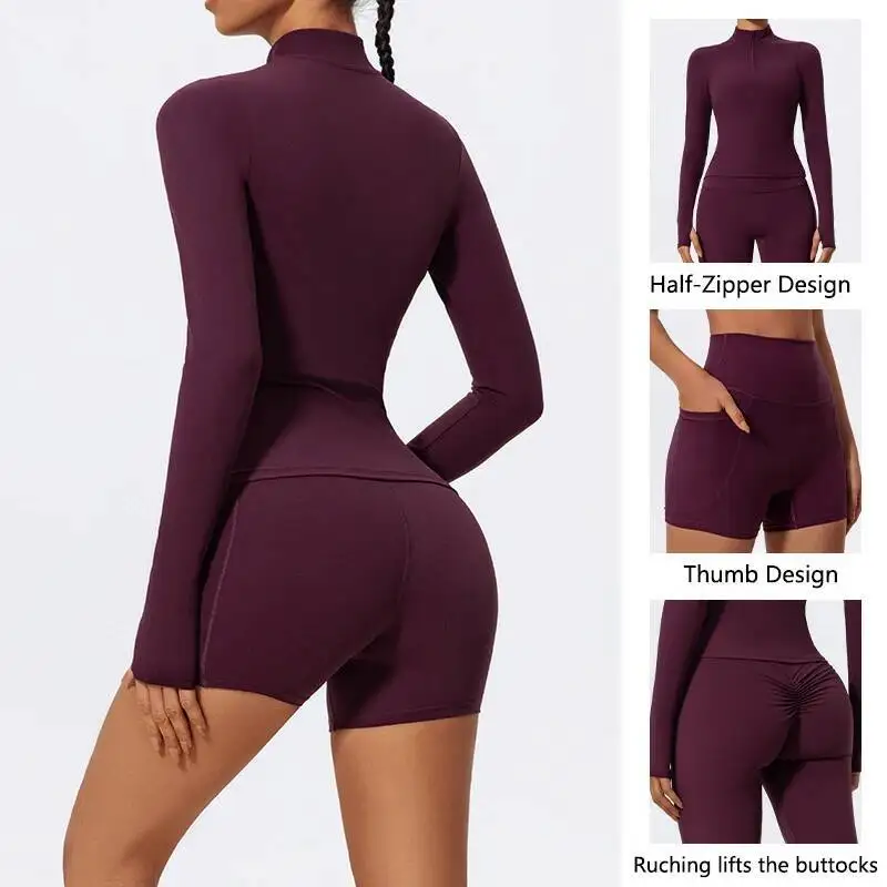 

Полумолния для йоги, уличная тренировочная одежда, повседневный спортивный комплект, женские расклешенные брюки, спортивный костюм-рубашка с длинными рукавами