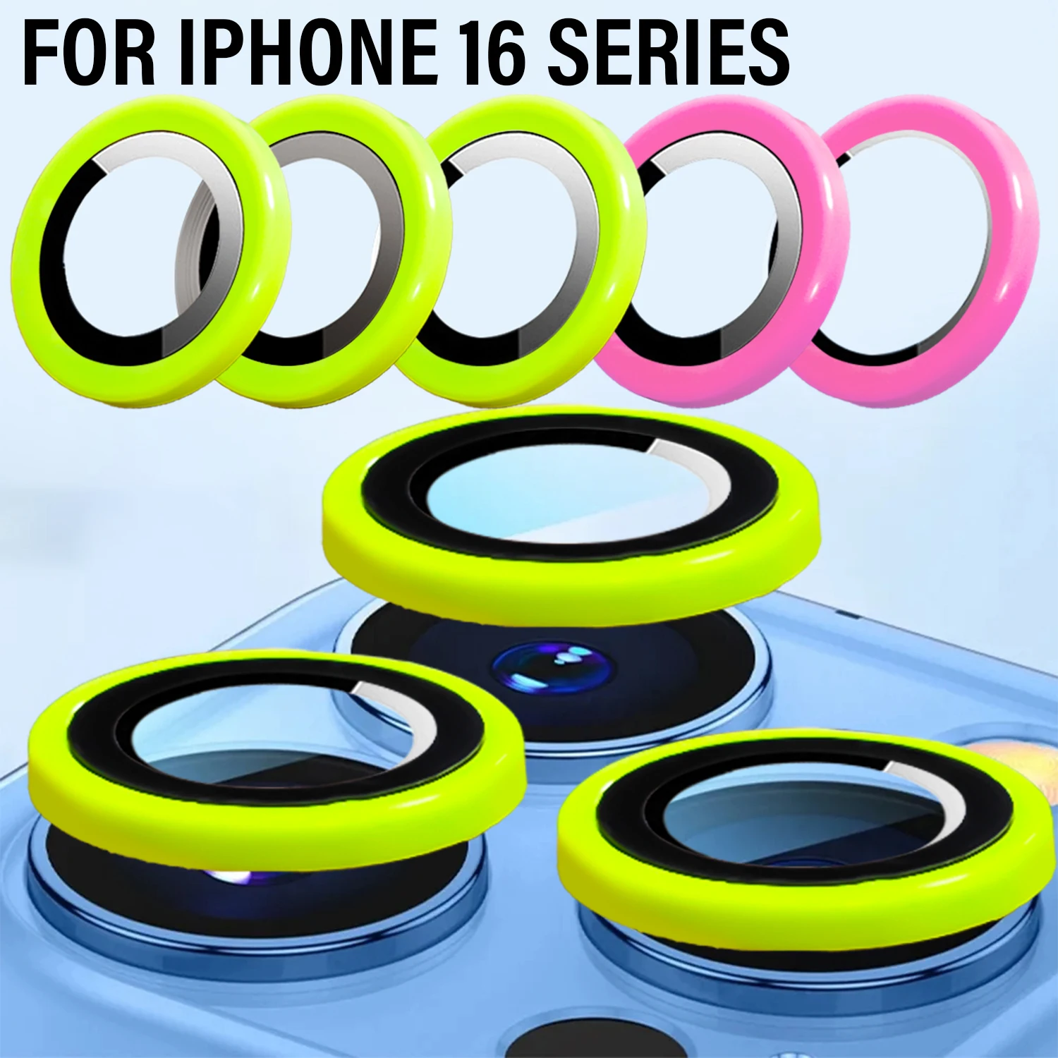 Tapas protectoras luminosas para lentes de cámara para iPhone 16 Pro Max 16Pro 16Plus, cubierta de anillo de cerámica fluorescente para cámara trasera para iPhone 16