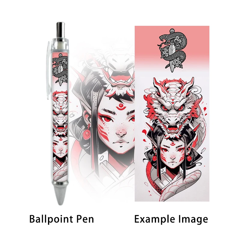 2PCS Dragon's Head Geisha Samurai Facial Tattoo Stationery Japanese Art Ballpoint Pen Customizable Patterns Kids School Supplies