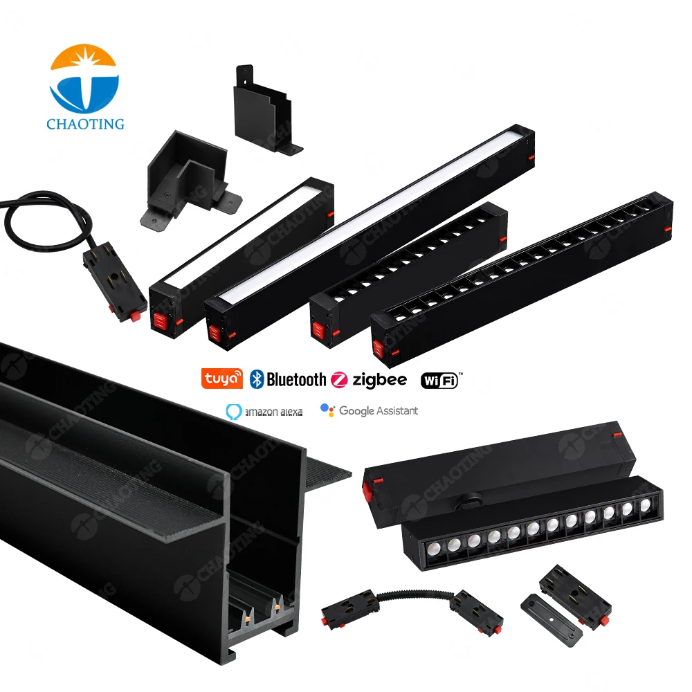 

Smart Wifi Tuya Surface Recessed 25MM Black White LED Dimmable Folding Flood Light Rail System Adjustable Magnetic Track Light