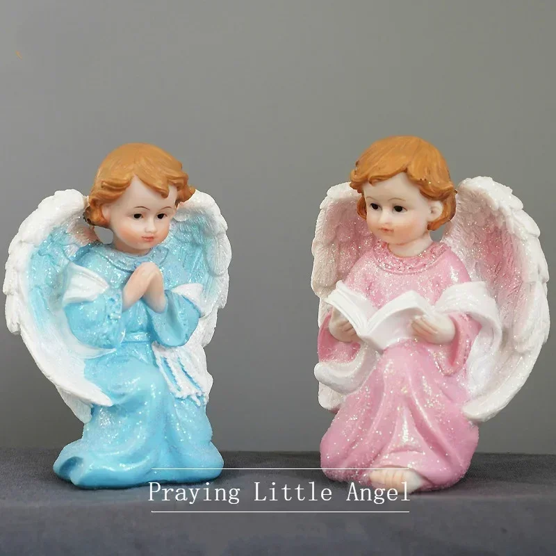 European Colorful Resin Girl Angel Accessories Easter Gift Home Livingroom Desktop Figurines Crafts Church Store Sculpture Decor