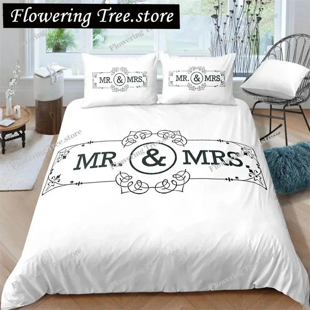 Mr and Mrs Duvet Cover Set Queen King Size Red Lips Couple Romantic Theme Comforter Cover for Lover Microfiber Bedding Set