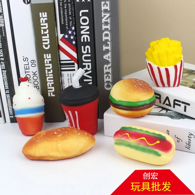 Burst red Drink Cup Decompression cup artifact Ice Cream French Fries Hamburger Squeeze Trick toy gift Color random k55