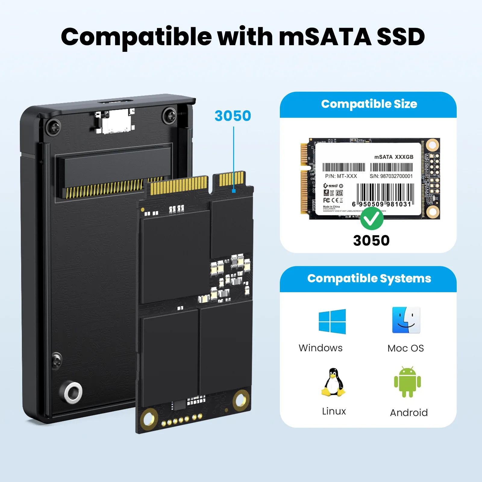 Mini USB Type C MSATA Case 3050 Hard Drive Enclosure Case USB 3.1 Laptop MSATA SSD External Hard Disk Box Plug Play