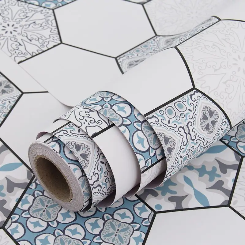 Self Adhesive Waterproof Thicken Tile Floor Sticker Bathroom Floor Non Slip Sticker Kitchen Toilet Living Room Decor PVC Sticker