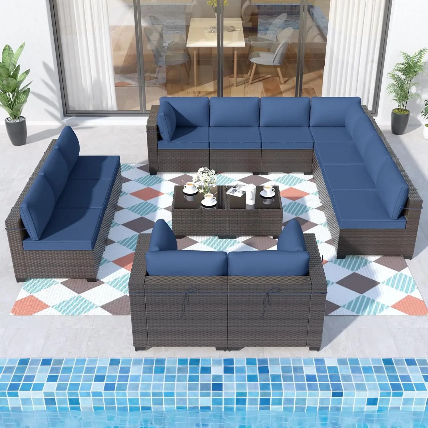 14 Pieces Outdoor Sectional Sofa Set with Wide Seat Thick Cushion Wicker Rattan Conversation Set Patio Garden Deck, Customized