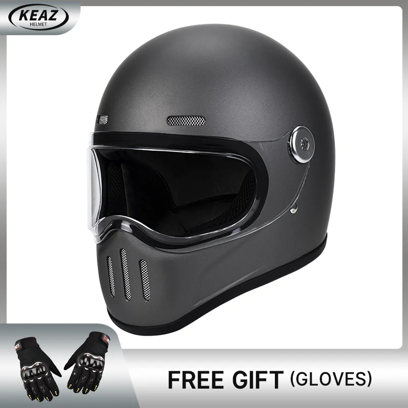 

KEAZ Titanium Grey Japanese Style Vintage Motorcycle Helmet DOT Certified Pig Nose Motorcycle Full Helmet