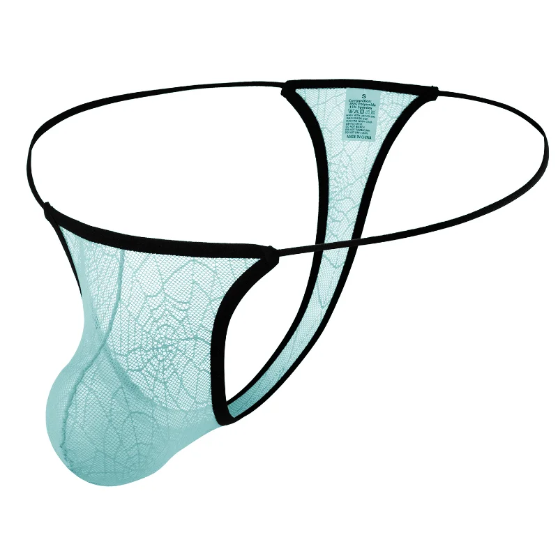 Men\'s Sexy Thongs G String Lace Transparent Jockstrap String Low Waist Sissy Jock Strap U Convex Pouch Lingerie Underpants