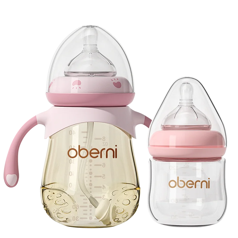 Oberni Baby Bottle Feeding  Set for PPSU + Glass Materials Wide Neck 120ml+240ml  with supper soft  Silicone nipple