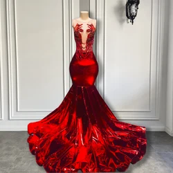 Gorgeous Long Sexy Prom Dress 2026 Sheer Mesh Luxury Beaded Red Leather Prom Party Dresses For Black Girls