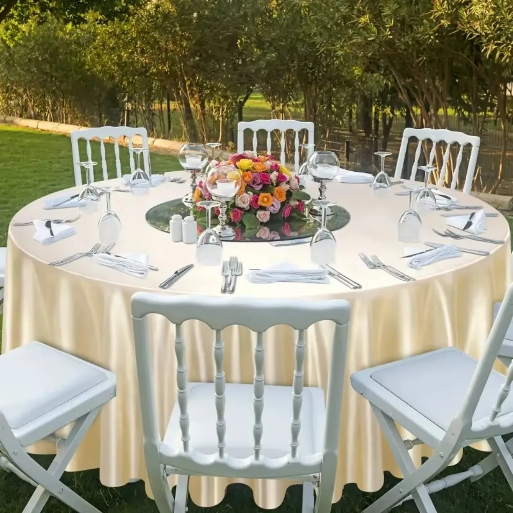 High-end Smooth Round Satin Tablecloth Imitation Silk Solid Color Table Cover Bright Table Decoration Banquet