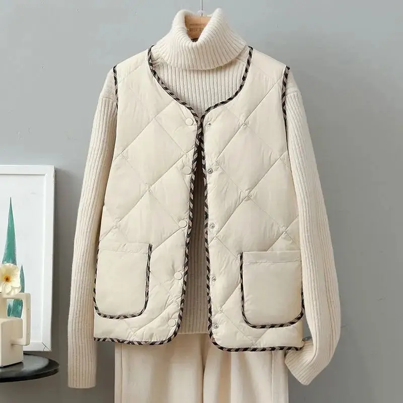 Gilet allentato da donna 90% piumino d'anatra bianco senza maniche gilet primavera autunno in tessuto opaco senza cuciture