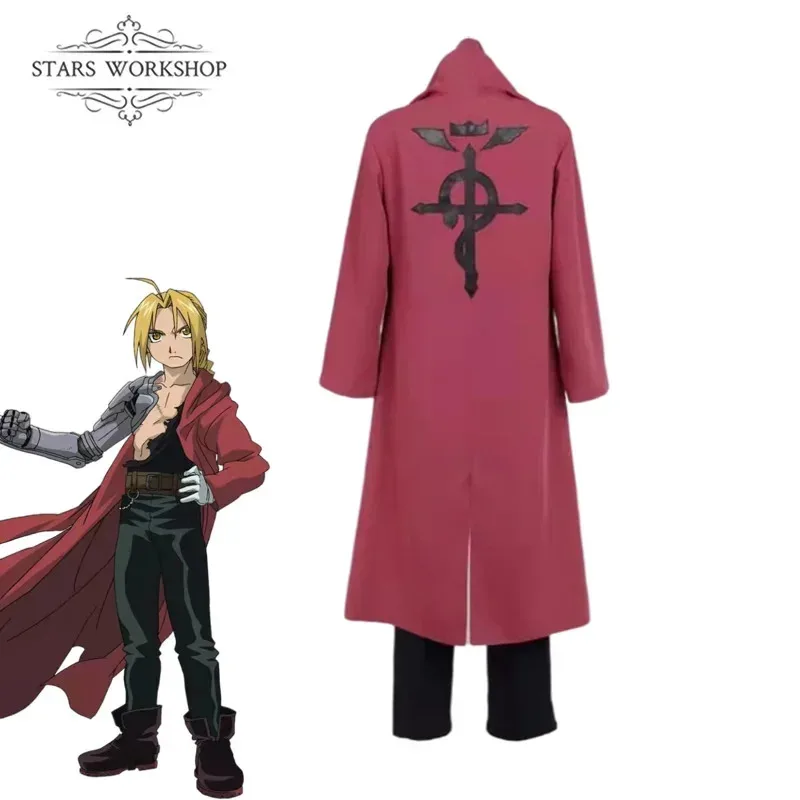 Cyanime fullmetal alchemist cosplay edward elric cosplay traje masculino trench coat manto terno para halloween carnaval personalizado m xo31
