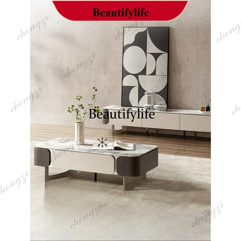 Modern minimalist design art light luxury marble combination coffee table p182