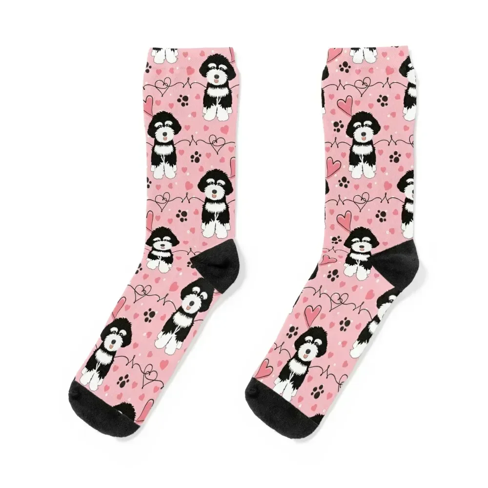 

LOVE Black and White Schnoodle Socks Rugby basketball sheer Stockings Socks Men Women's