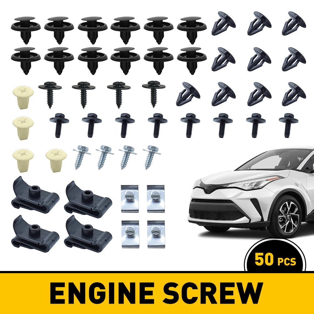 50 Pcs Under Engine Cover Clips Underbody Mudguard Shield Screws Plastic and Metal Fasteners Kit for Toyota Lexus