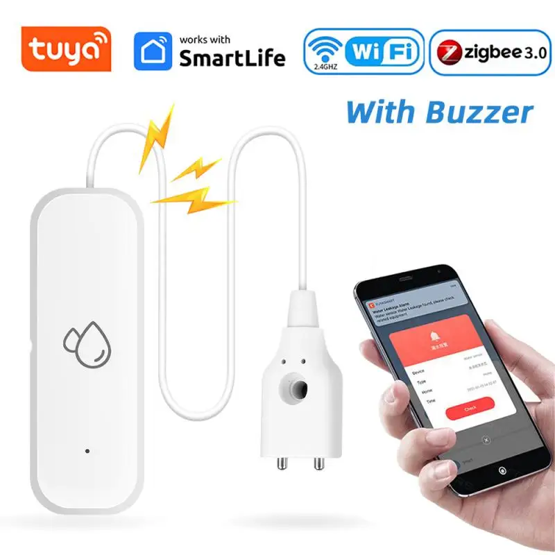 Tuya WiFi ZigBee Water Leak Detector with Buzzer Overflow Level Detector Flood Leakage Security Protection Smart Home