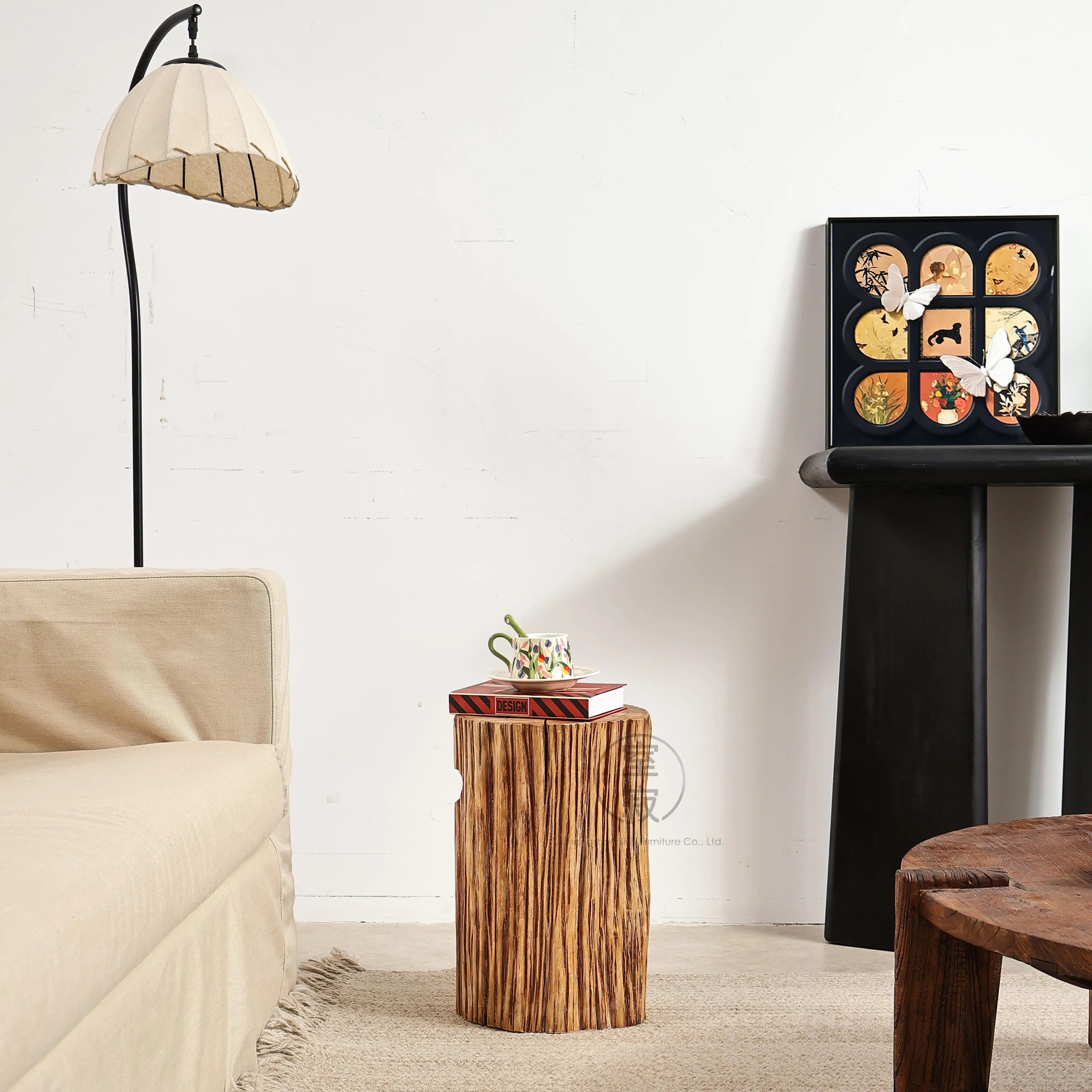 

Rustic Log Side Table Wabi Sabi Retro Winded Wood Living Room Furniture Coffee Table Accent Ornament Stand for Home