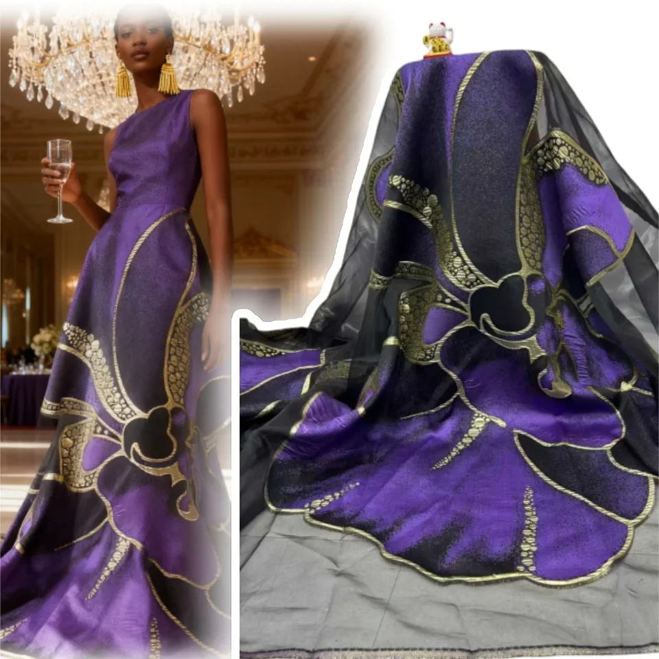 Luxury High Quality African Nigerian Tulle Lace Fabric Organza Party Dress Brocade Jacquard French Lace Stitching 5 Yards 1887