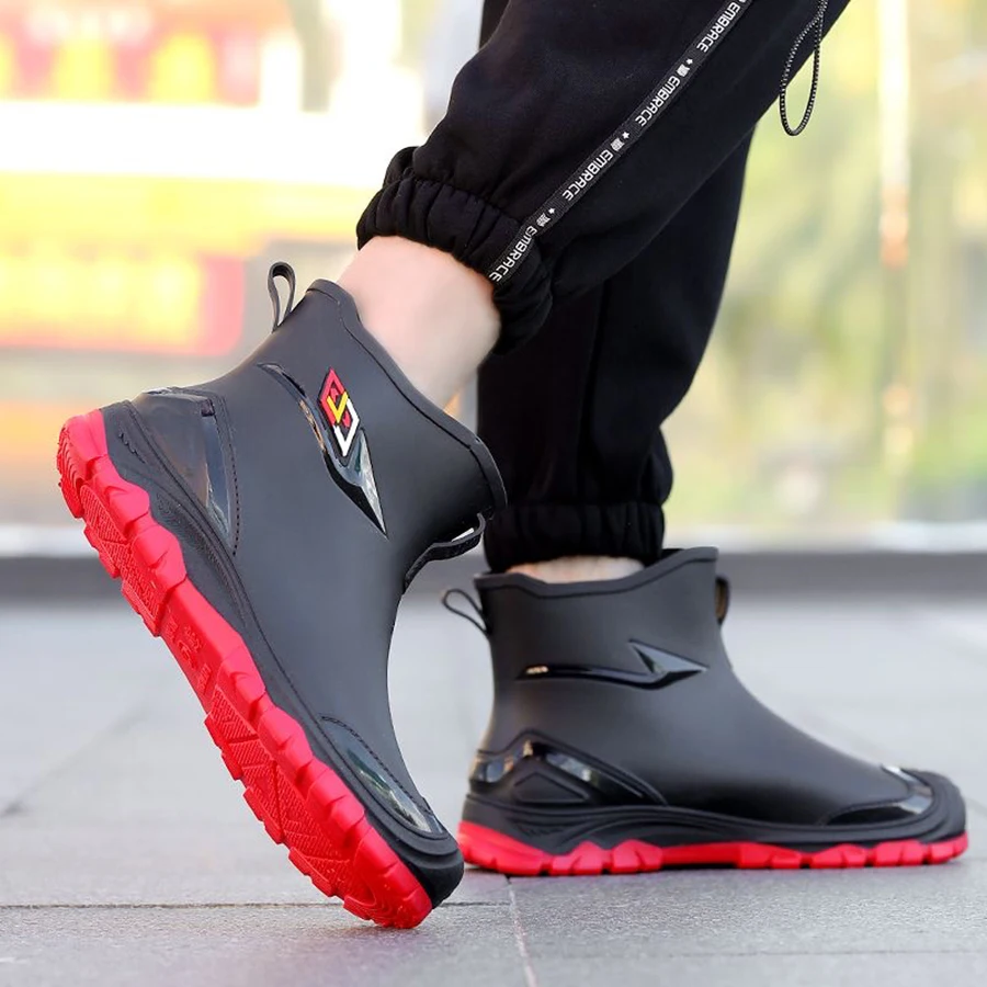 Arbeitsstiefel im Workwear-Stil für Outdoor, Arbeit, Pendeln, Angeln, Küche, Rutschfeste Wasserdichte Herren-Gummistiefel mit Flachem Boden, Hochwertige Regenstiefel – Detail 3