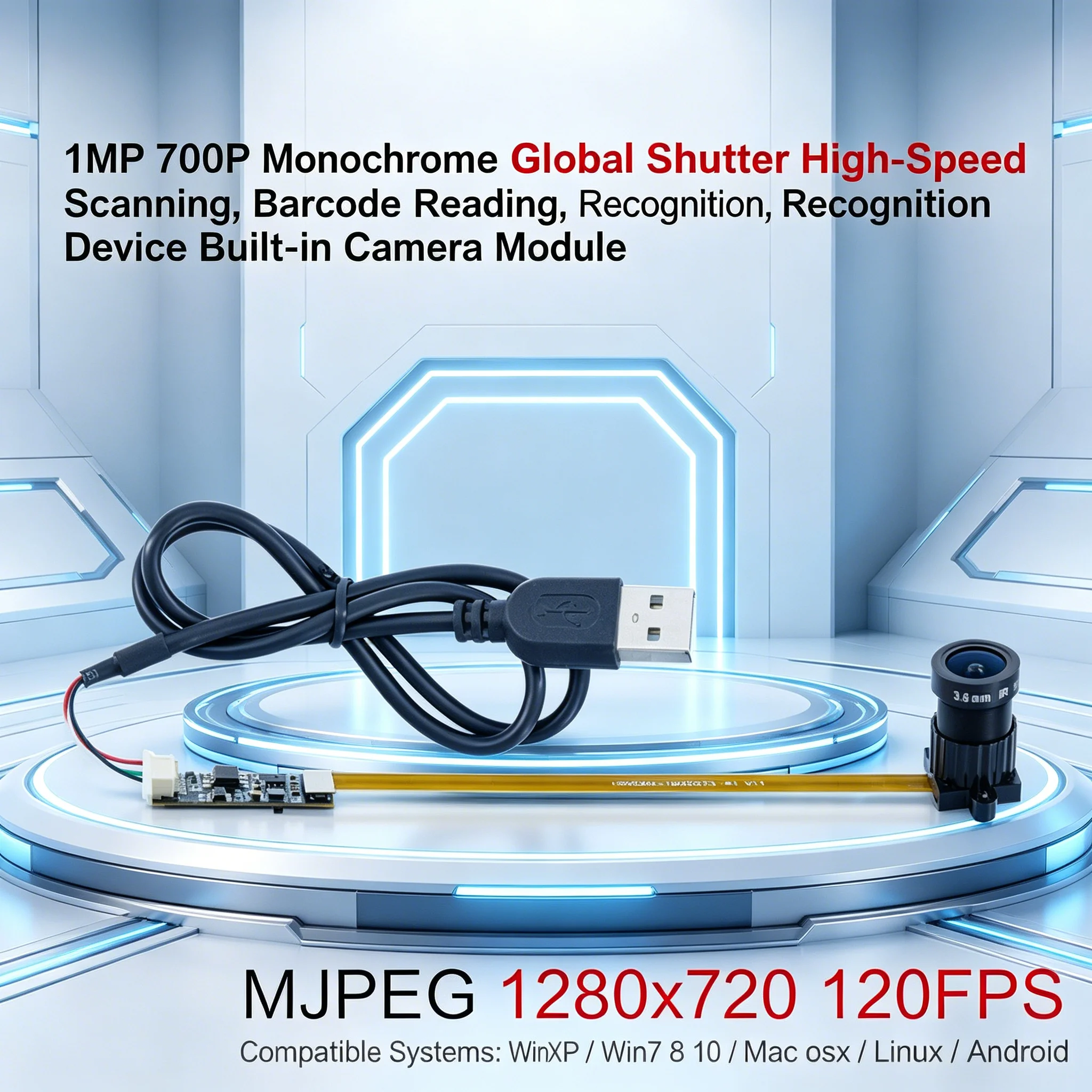 OV9281 1MP Global Exposure Monochrome USB Camera Module High Speed 120fps Infrared Scanning Camera Module