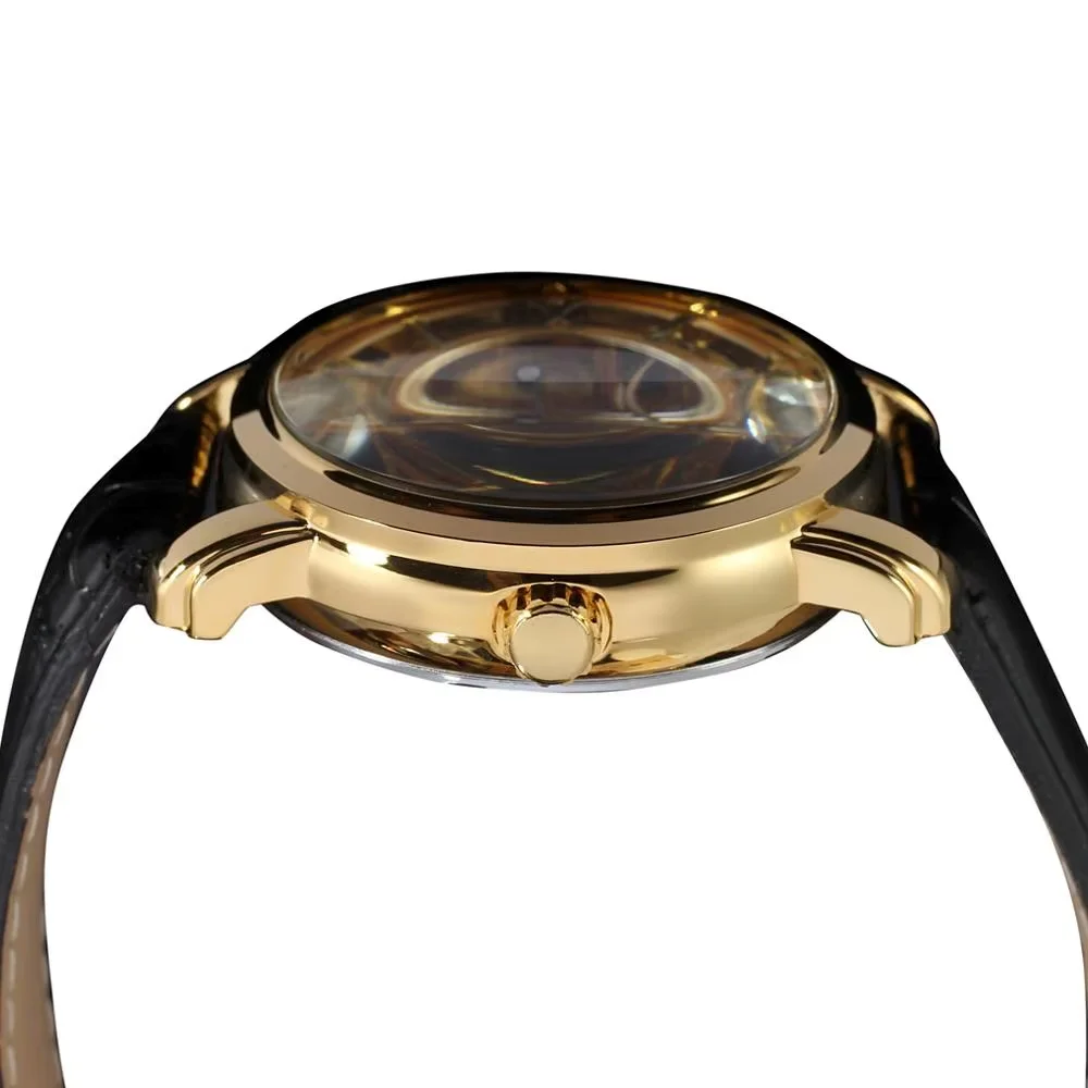 WINNER Jam tangan tahan air kasual modis untuk pria dan wanita, jam tangan casing paduan, jam tangan mekanis otomatis