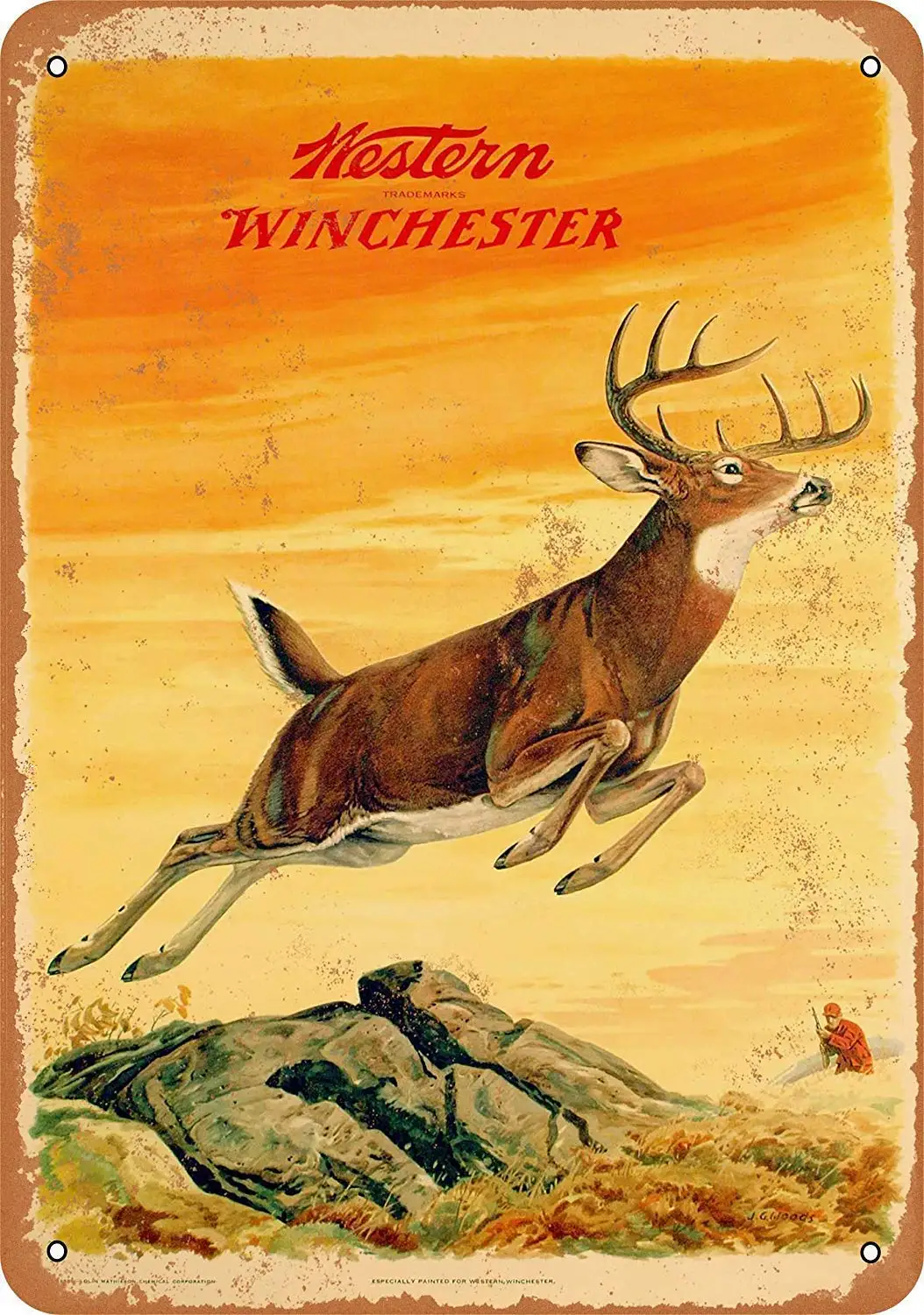 Wisesign Metal Tin Sign 8x12 inche - Vintage Style/Rusty Look 1958 Western Winchester Deer - Plaque Poster for Bar Pub Beer Home