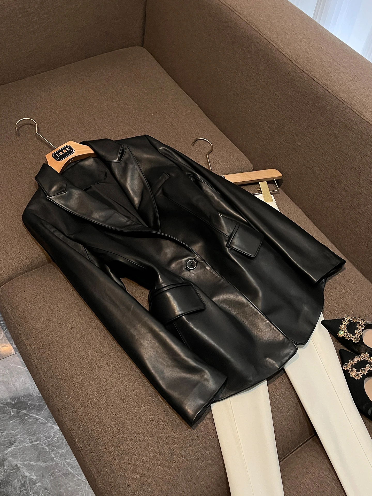 

Retro Sle Slim Fit 2026 New eepskin Genuine Leather Suit Jaet Women's Busin Coat Long Sve No Fur Collar Pure Color