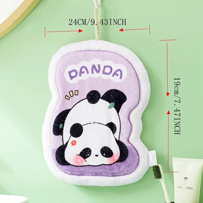 Hanging cartoon panda coral velvet hand towel, kitchen cleaning cloth, thick absorbent handkerchief