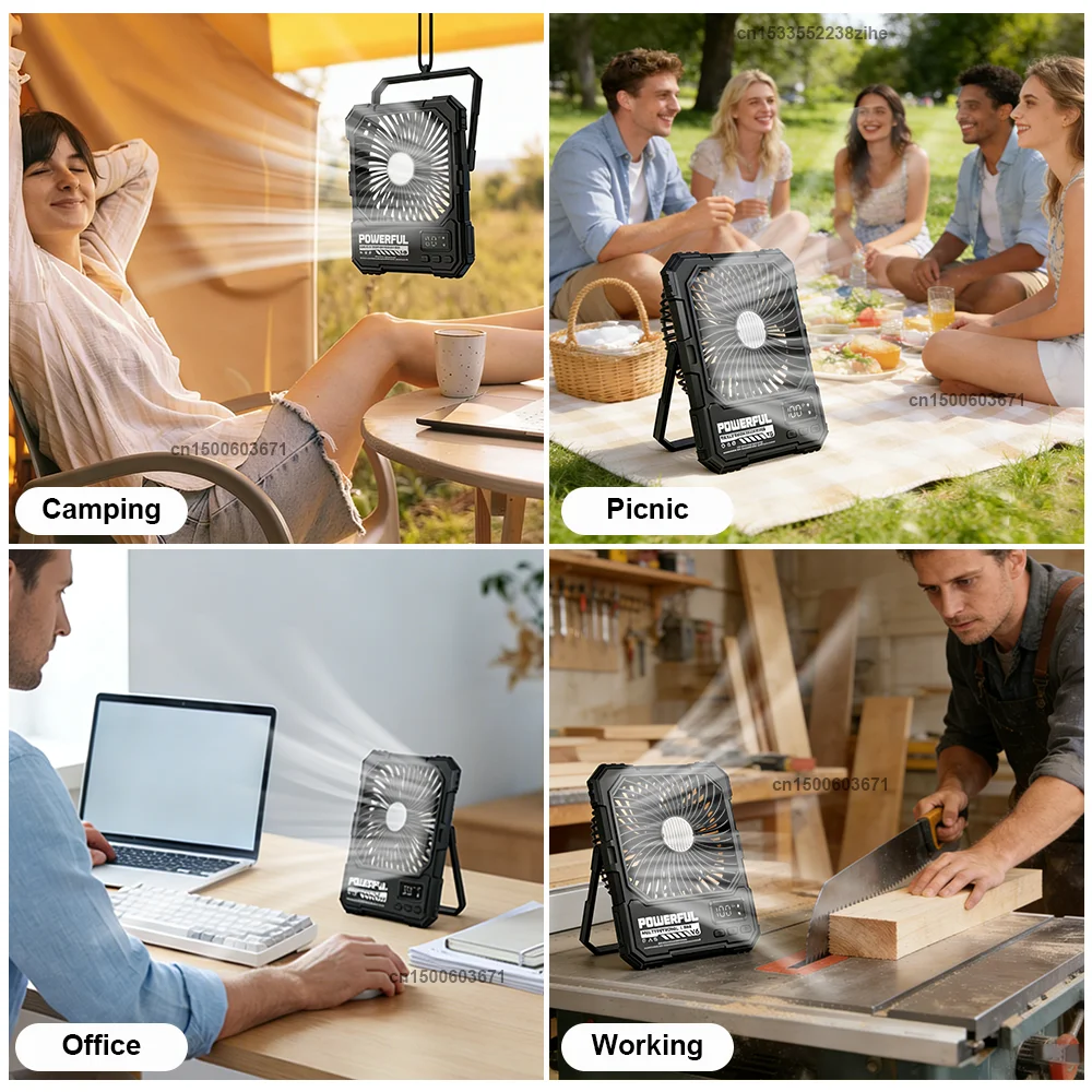 20000mAh Camping-Ventilator, tragbare Deckenventilatoren, faltbarer Tischventilator, Zelt-Luftzirkulator, wiederaufladbarer elektrischer Ventilator mit LED-Licht – Detail 10