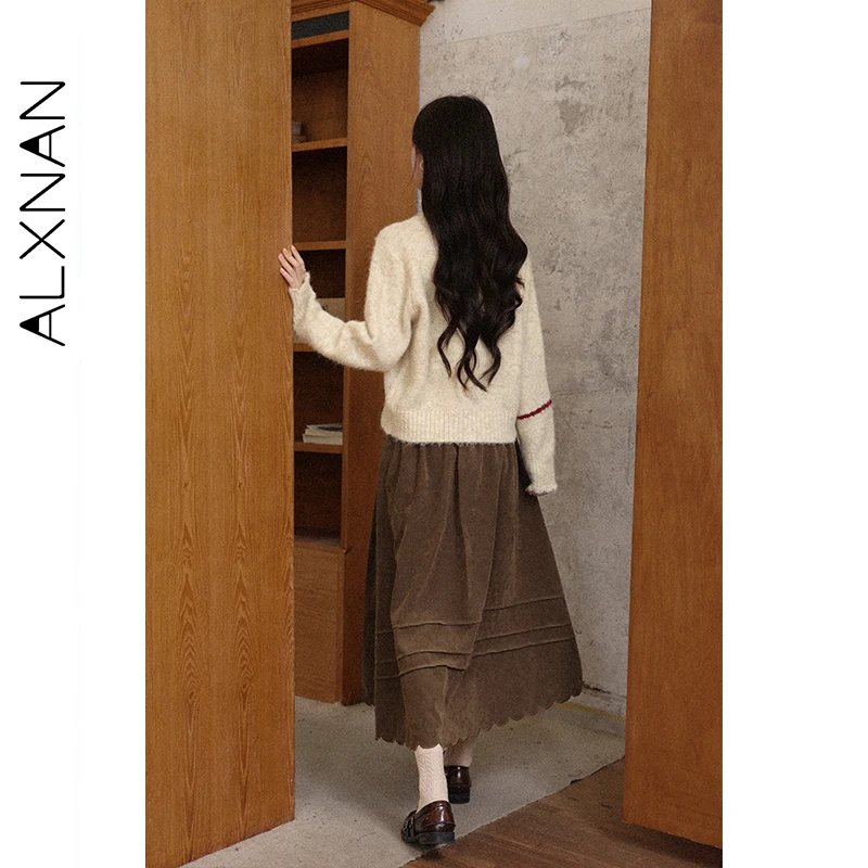 ALXNAN Plus Größe Pullover Herbst Winter Langarm Wolle Pullover Elegante Casual Lose-fit Bogen Muster Pullover Weibliche D13206