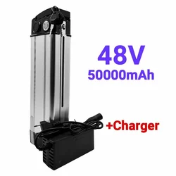 40AH  Silver Fish Style Electric Bike Battery 48V Lithium Battery with Aluminum Case Anti-theft Lock