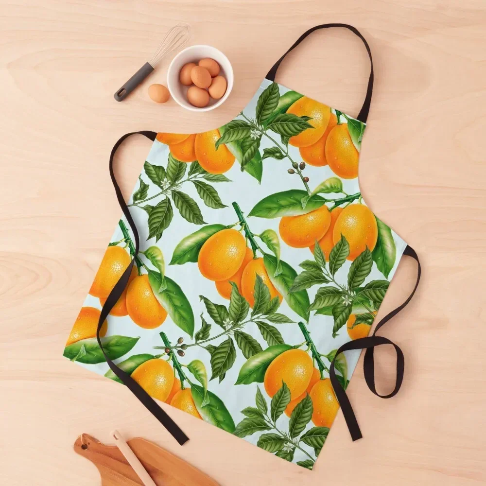 

Cute Oranges Print on Blue Background Apron Chef Uniform For Men Woman Kitchens Apron