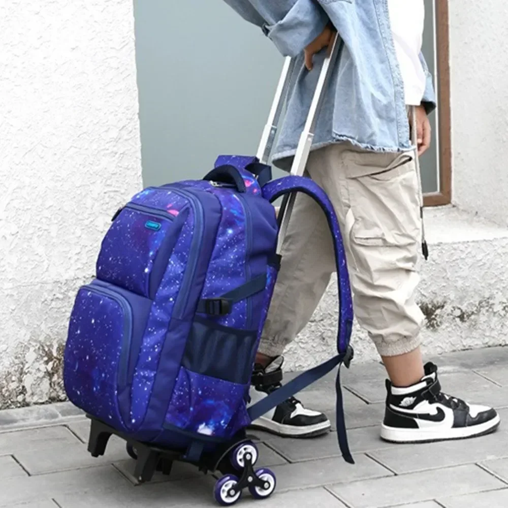 Korean Style School Bag Children Backpack Kids Boy Detachable 2 Wheels Trolley Case Schoolbag Girl Climb Stairs Bookbag Handbag