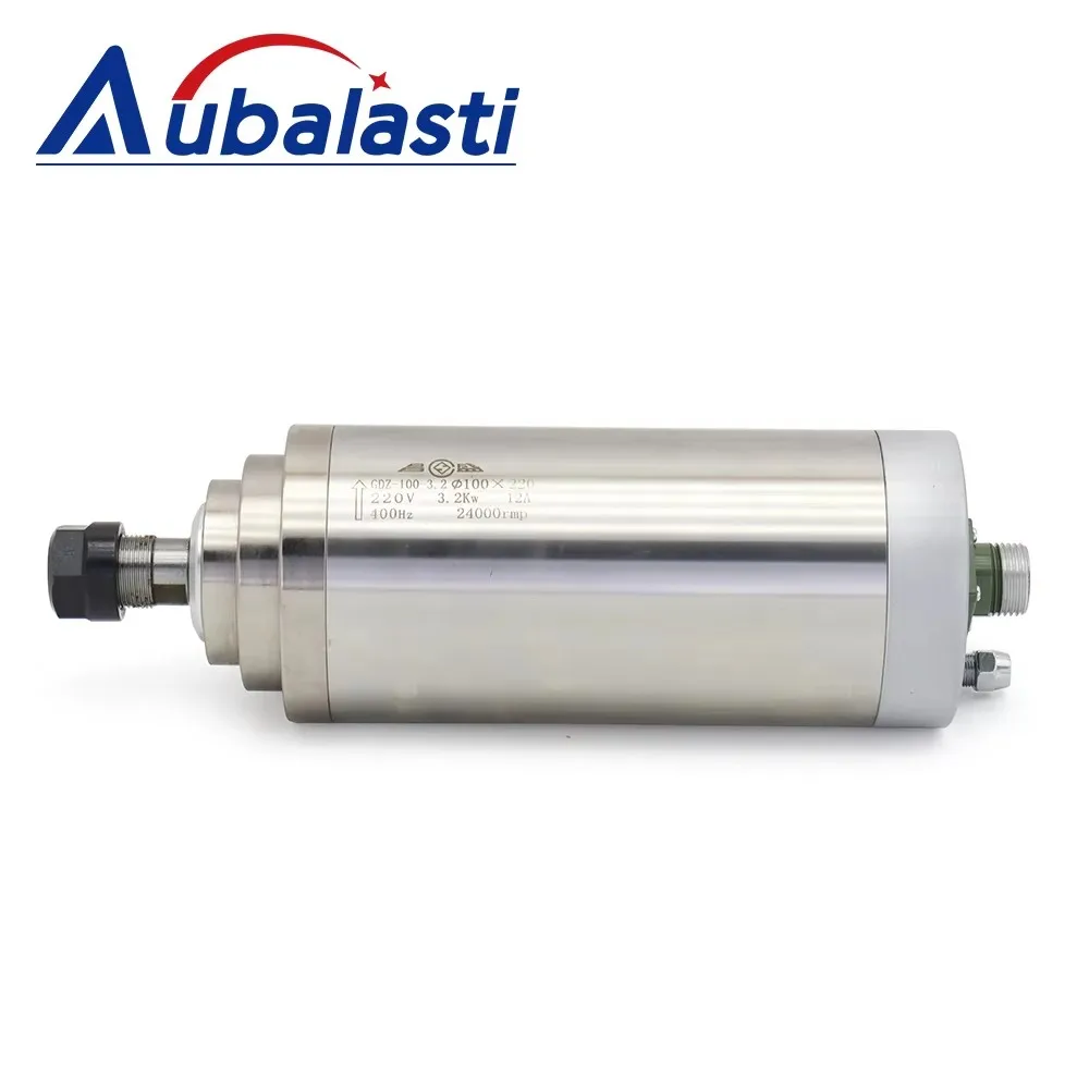 Aubalasti Water Cooled Spindle Motor 220V 380V Tool Spindle 3.2kw 3.7kw 4.5kw ER20 With Dia.100mm 12A For CNC Router