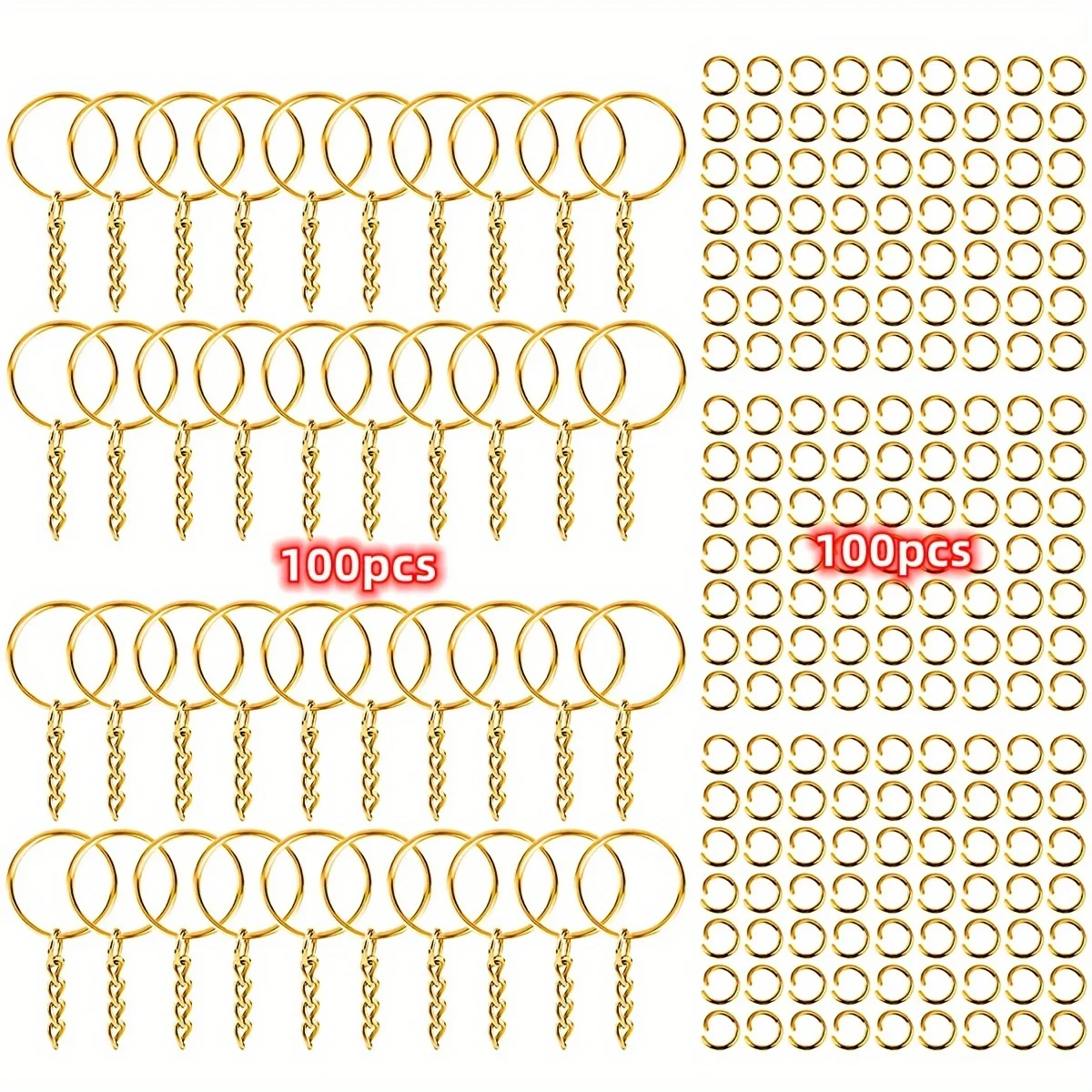 Picture 4: 200PCS DIY Metal Keychains With Split Ring Link Silvery Gold Color Pendants Holder Rings DIY Key Chains Jewelry Making