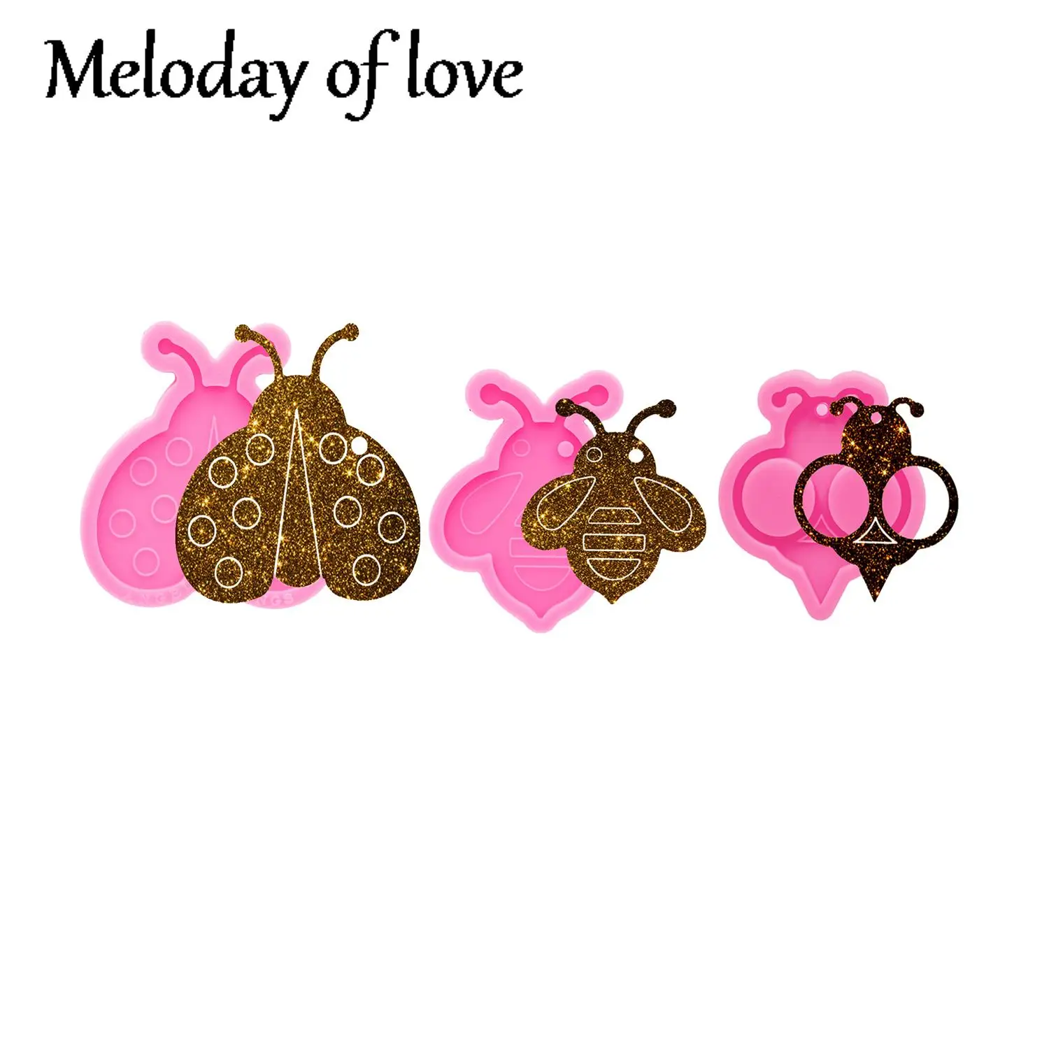 Glossy Bee Keychain Molds, Silicone Resin Ladybug Mould DIY for Epoxy Jewelry Necklace, Chocolate Polymer Clay Tools DY0673